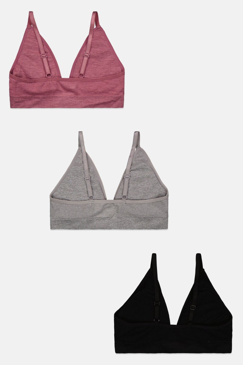 RBX Women 3 Pieces Removable Pads Bralette, Pink  - Image 2