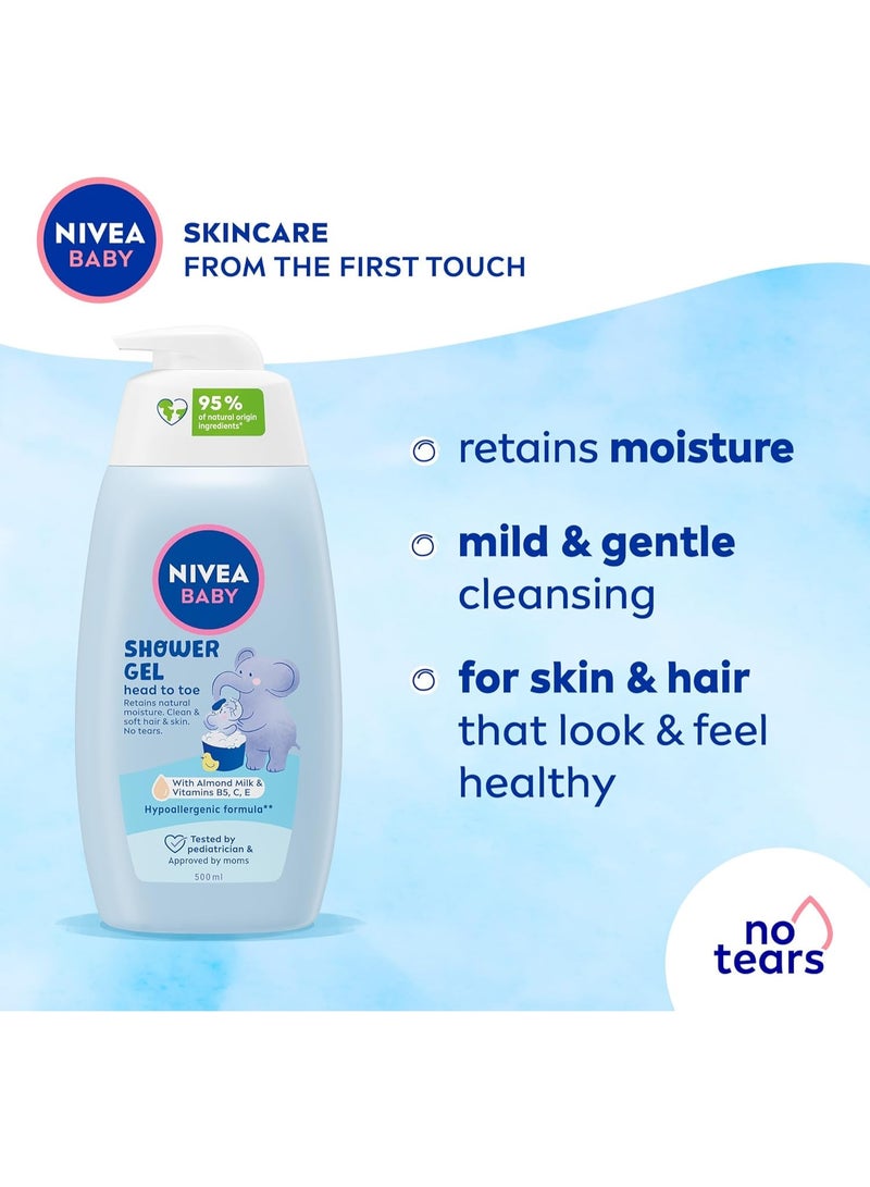 Nivea Baby Head To Toe Shower Gel 500ml Gentle Cleansing with Almond Milk and Vitamins B5 C E Hypoallergenic Formula 95 Percent Natural Ingredients No Tears Vegan - Image 4