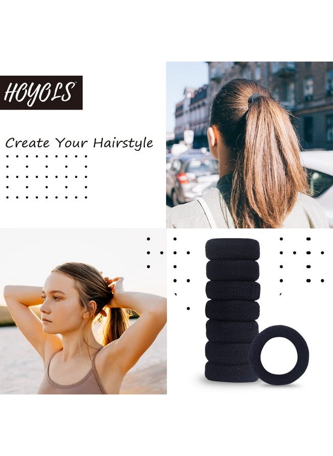 HOYOLS - Large Black Hair Ties For Thick Hair Soft Strong Ponytail Holder Seamless Hair Bands Cotton No Damage Scrunchies For Women Girls No Damage Headband (Black) - Image 1