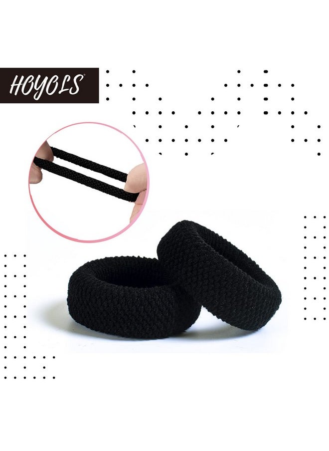 HOYOLS - Large Black Hair Ties For Thick Hair Soft Strong Ponytail Holder Seamless Hair Bands Cotton No Damage Scrunchies For Women Girls No Damage Headband (Black) - Image 1