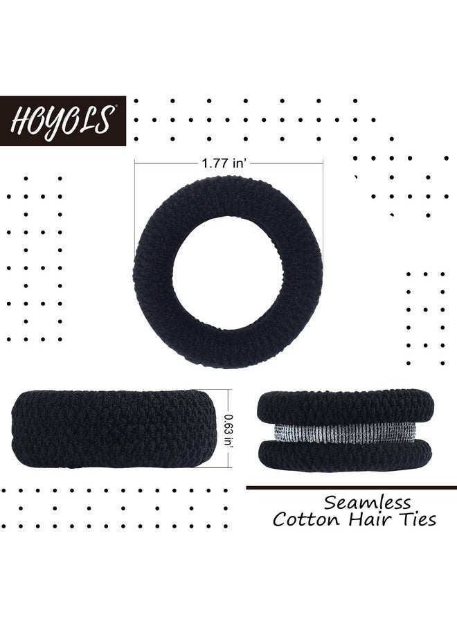 HOYOLS - Large Black Hair Ties For Thick Hair Soft Strong Ponytail Holder Seamless Hair Bands Cotton No Damage Scrunchies For Women Girls No Damage Headband (Black) - Image 1