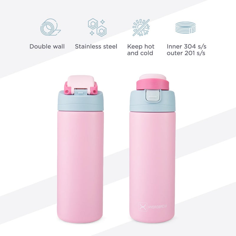 HydroBrew SipSwitch™ Insulated Water Bottle 720ml – Leakproof, Stainless Steel, Straw & Spout Lid -Rose Silk - Image 5