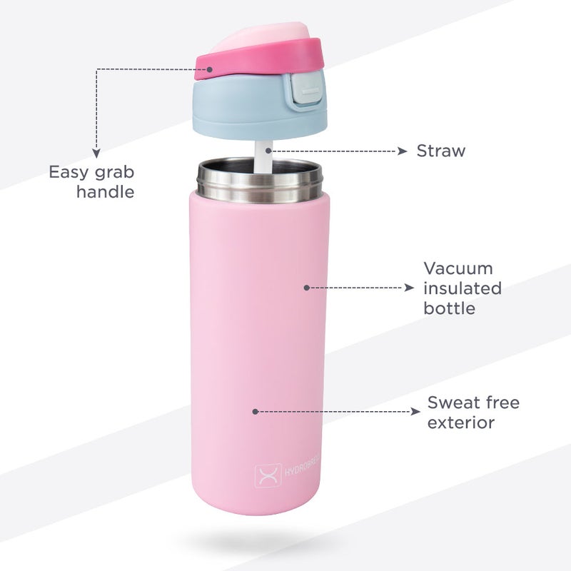 HydroBrew SipSwitch™ Insulated Water Bottle 720ml – Leakproof, Stainless Steel, Straw & Spout Lid -Rose Silk - Image 3