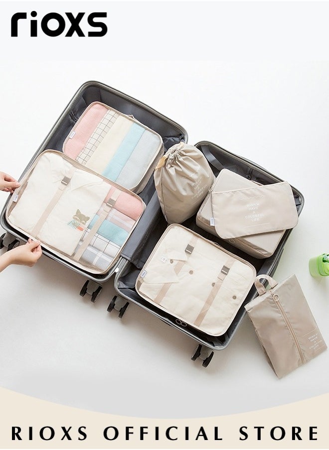 RIOXS - 7Pcs Packing Cubes for Storage Luggage Packing Cube Organizer Travel Packing Cubes Set Clothes Shoes Storage Travel Organizer Bags for Luggage - Image 1