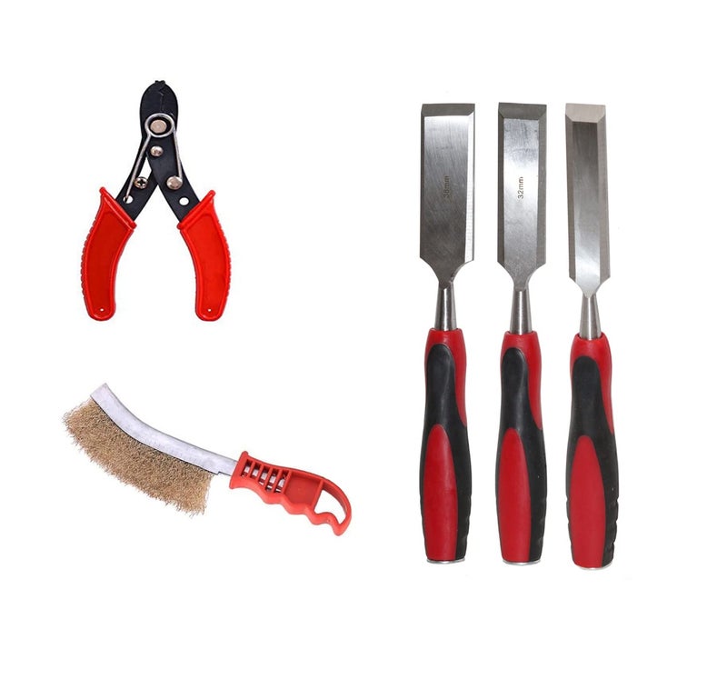 Digital Craft Digital Craft Hand Tools Kit For Home Use Chisel Kit for Woodworking Carving Size 25mm 32mm 38mmWire StripperKnife Brush 