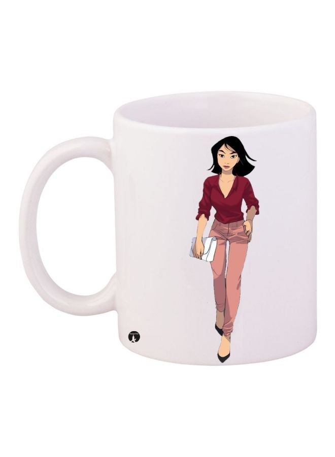 Anime Girl Printed Coffee Mug White/Pink/Red 11ounce