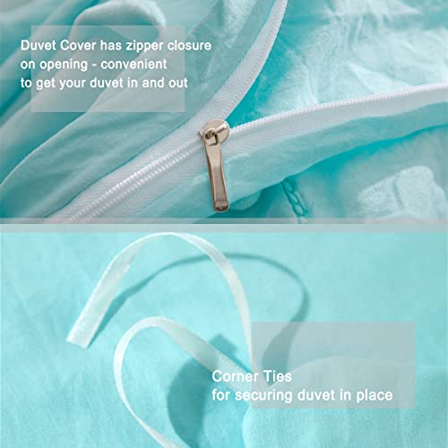 IHOUSTRIY Kid's Duvet Cover Twin Size,100% Washed Microfiber 2pcs Bedding Duvet Cover Set, Pom Poms Fringe Solid Color Soft and Breathable with Zipper Closure & Corner Ties (Twin, Turquoise Blue) - Image 4
