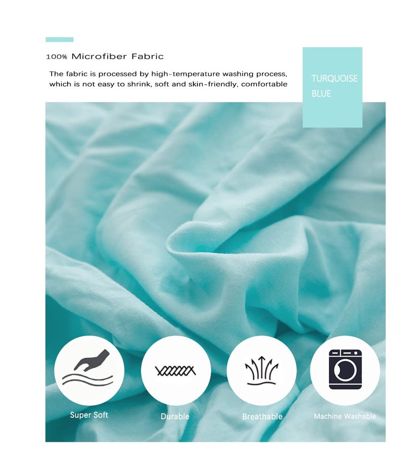 IHOUSTRIY Kid's Duvet Cover Twin Size,100% Washed Microfiber 2pcs Bedding Duvet Cover Set, Pom Poms Fringe Solid Color Soft and Breathable with Zipper Closure & Corner Ties (Twin, Turquoise Blue) - Image 3