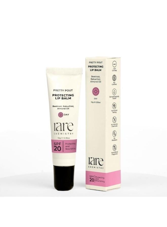 رير مرطب الشفاه Pretty Pout Protecting Day Lip Balm من Chemistry|SPF 20|حماية من الشمس لجميع أنواع البشرة|يحتوي على مستخلصات البنجر والباكوتشيول وزيت اللوز|يحارب التصبغ|نكهة التوت (وردي)|10 جرام - Image 1