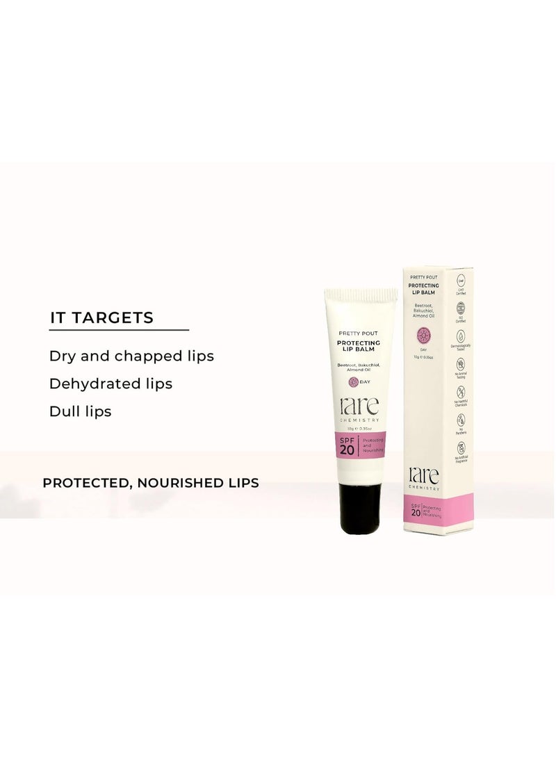 رير مرطب الشفاه Pretty Pout Protecting Day Lip Balm من Chemistry|SPF 20|حماية من الشمس لجميع أنواع البشرة|يحتوي على مستخلصات البنجر والباكوتشيول وزيت اللوز|يحارب التصبغ|نكهة التوت (وردي)|10 جرام - Image 2