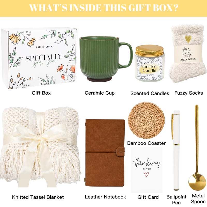 GiftPeak Get Well Soon Gifts for Women, Sympathy Gift Baskets, Thinking of You Care Package, Sending Hugs Box, After Surgery Feel Better Gifts with Snuggly Knitted Tassel Blanket (Ivory) - Image 2