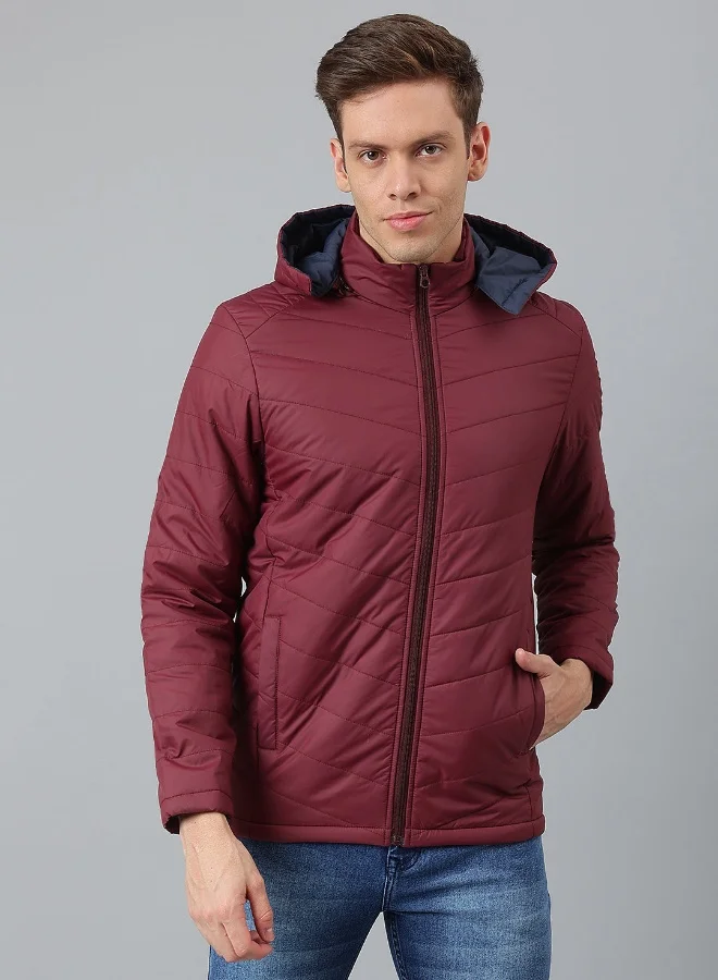 Cherry Regular Fit Men's Hooded Solid Polyester Jacket with Zipper Closure