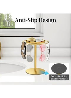 Generic 360° Rotating Metal Sunglasses Organizer - Holds 12 Pairs of Eyewear with Storage Tray, Compact Glasses Display Stand for Desk/Dresser/Bedroom  - Image 3