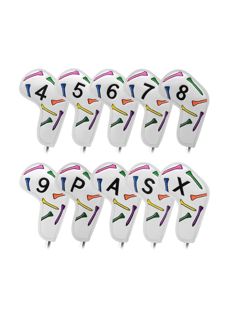SYOSI Golf Iron Covers 10 Pcs Iron Cover for Golf Clubs Iron Head Cover Premium Leather Golf Iron Head Covers Colorful Tees Golf Club Head Covers for Iron Fits - Image 1