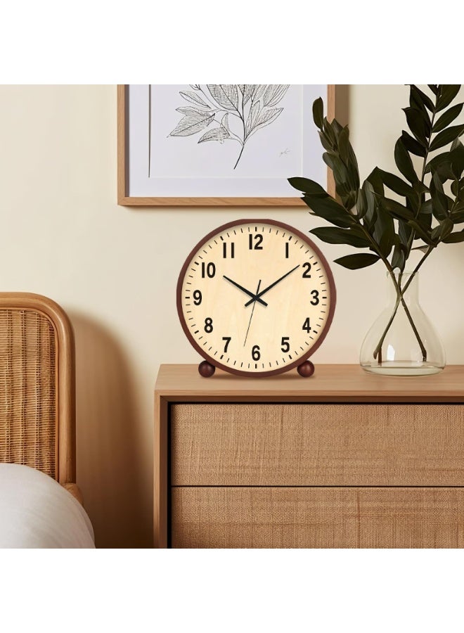 Arabest Wooden Table Clock,8in Silent Non-Ticking Desk Clock,Battery Operated Desktop Analog Clock for Living Room Bedroom Kitchen Office Classroom Decor (Walnut) - Image 4