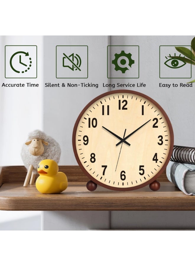 Arabest Wooden Table Clock,8in Silent Non-Ticking Desk Clock,Battery Operated Desktop Analog Clock for Living Room Bedroom Kitchen Office Classroom Decor (Walnut) - Image 2