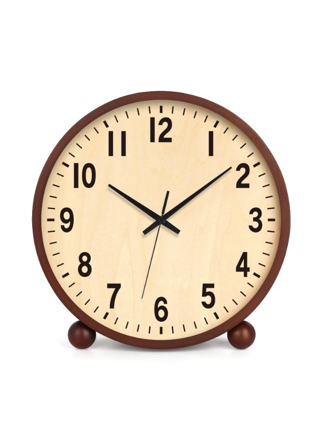 Arabest Wooden Table Clock,8in Silent Non-Ticking Desk Clock,Battery Operated Desktop Analog Clock for Living Room Bedroom Kitchen Office Classroom Decor (Walnut) - Image 1