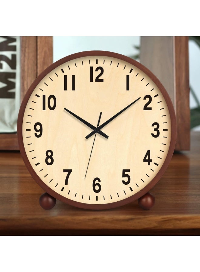 Arabest Wooden Table Clock,8in Silent Non-Ticking Desk Clock,Battery Operated Desktop Analog Clock for Living Room Bedroom Kitchen Office Classroom Decor (Walnut) - Image 3