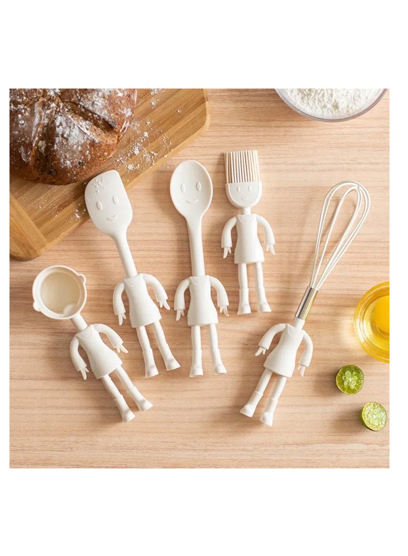 SYOSI Human Shaped Kitchen Utensils Set, 5 Pcs Silicone Cute Utensils, Non Stick Heat Resistant Baking Tools, Kitchen Gadgets Tools, Comfortable Grip Handle Stand up Kitchenware - Image 4