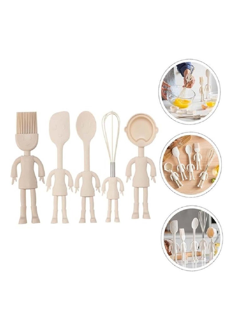 SYOSI Human Shaped Kitchen Utensils Set, 5 Pcs Silicone Cute Utensils, Non Stick Heat Resistant Baking Tools, Kitchen Gadgets Tools, Comfortable Grip Handle Stand up Kitchenware - Image 2