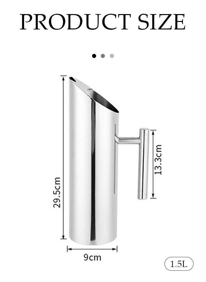 DUNISO 1.5L Stainless Steel Pitcher Metal Water Jug with Handle and Ice Guard Straight Body Cold Drinking Kettle Juice Kettle Large Capacity Water Jug for Milk Juice Iced Tea in Home or Hotel  - Image 4