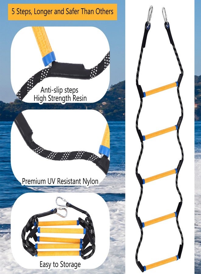 Ribbonlic 2 Pcs Boat Rope Ladder 5 Step Heavy Duty 440 Lbs Flexible Rope Marine Boat Boarding Ladder for Inflatable Pontoon Canoeing Motorboat Climbing Game(55",Black) - Image 3