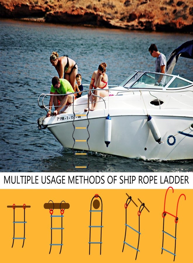 Ribbonlic 2 Pcs Boat Rope Ladder 5 Step Heavy Duty 440 Lbs Flexible Rope Marine Boat Boarding Ladder for Inflatable Pontoon Canoeing Motorboat Climbing Game(55",Black) - Image 4