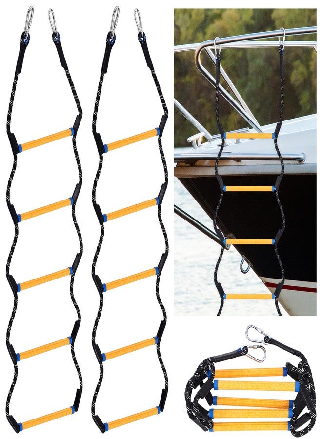 Ribbonlic 2 Pcs Boat Rope Ladder 5 Step Heavy Duty 440 Lbs Flexible Rope Marine Boat Boarding Ladder for Inflatable Pontoon Canoeing Motorboat Climbing Game(55",Black) - Image 1