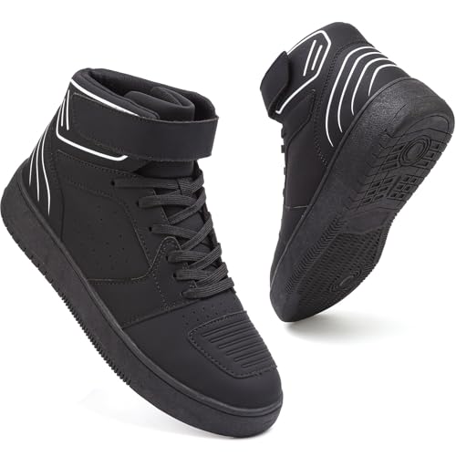 ziitop Motorcycle Boots for Men High Top Riding Shoes with Ankle Strap Lace Up Moto Sneakers Black - Image 1