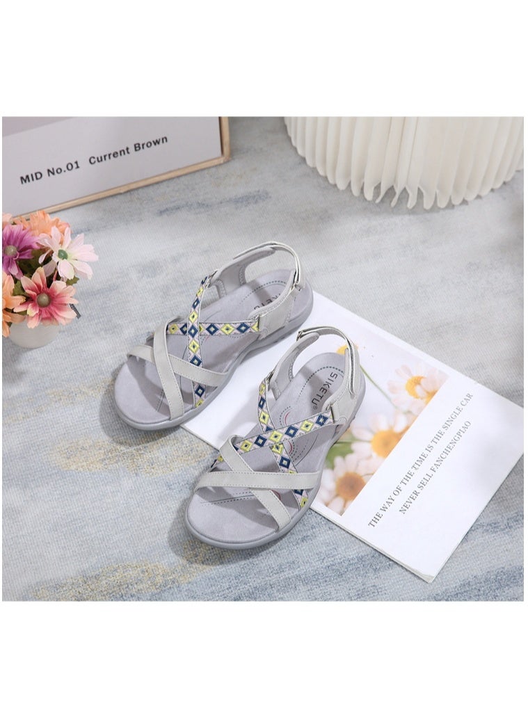 NIBEMINENT Women's Sandals Summer Casual PU Non-Slip Soft Color Bohemia Beach Hollow Out Open Toe Roman Shoes - Image 3