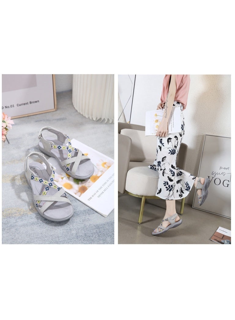 NIBEMINENT Women's Sandals Summer Casual PU Non-Slip Soft Color Bohemia Beach Hollow Out Open Toe Roman Shoes - Image 2