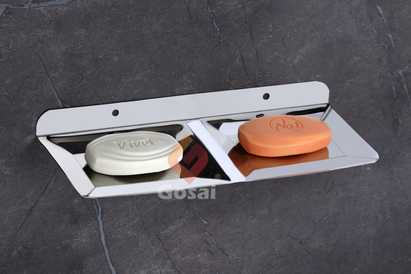 GOSAI Bahtroom Accessories Stainless Steel Double Soap Dish Holder Wall Mounted Soap Case | Soap Holder | Luxurious Double Soap Dish Holder Pack of 1 pcs - Image 5