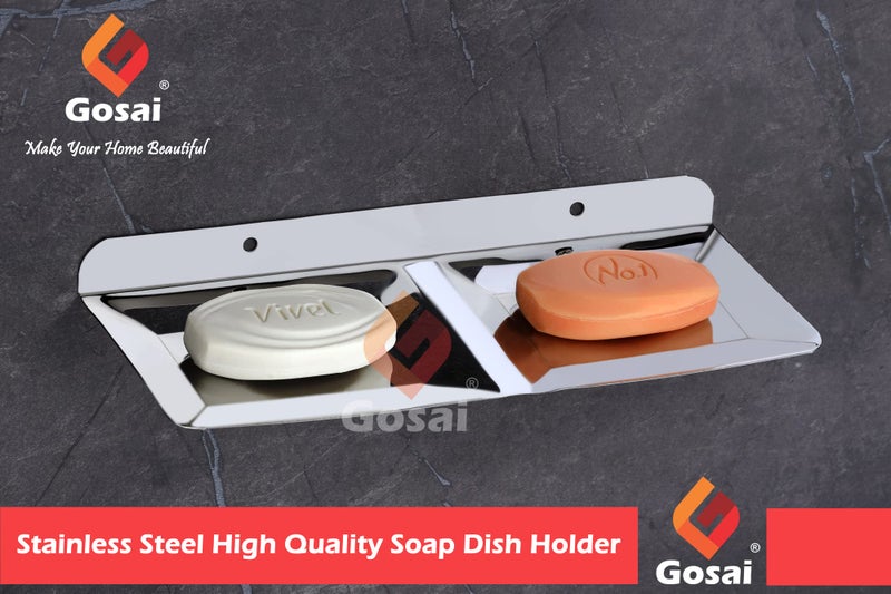 GOSAI Bahtroom Accessories Stainless Steel Double Soap Dish Holder Wall Mounted Soap Case | Soap Holder | Luxurious Double Soap Dish Holder Pack of 1 pcs - Image 3