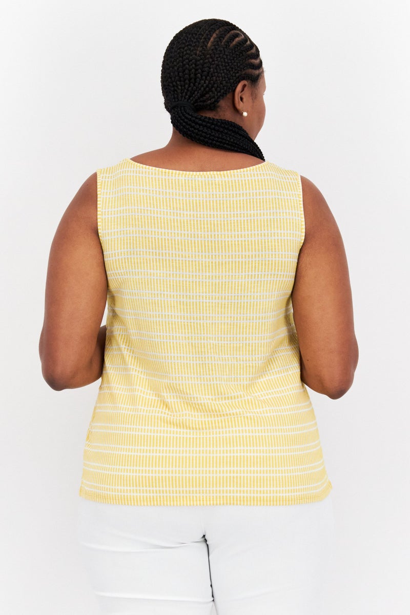 Kasper  Women Plus Size Square Neck Sleeveless Striped Tank Top, Yellow - Image 3