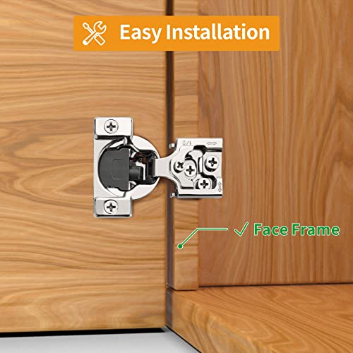 Chibery 50 Pack 1/2" Overlay 3D Soft Close Concealed Hinge for Face Frame Door, Smooth Slow Self Closing Hinges, Satin Nickel, Hidden 105° Open Angle Stainless Steel Hinge for Kitchen Cabinet Door - Image 2