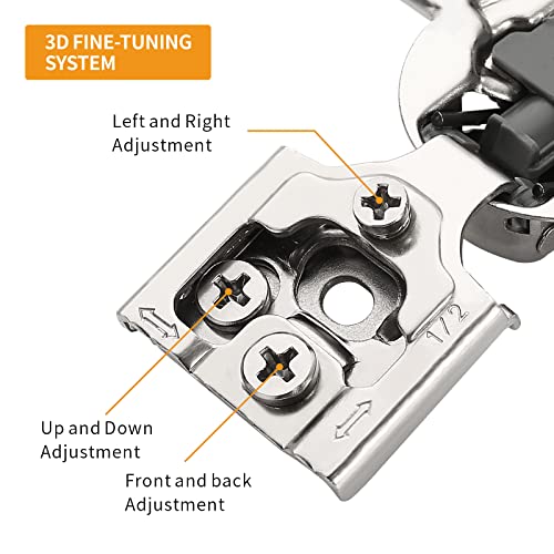 Chibery 50 Pack 1/2" Overlay 3D Soft Close Concealed Hinge for Face Frame Door, Smooth Slow Self Closing Hinges, Satin Nickel, Hidden 105° Open Angle Stainless Steel Hinge for Kitchen Cabinet Door - Image 4