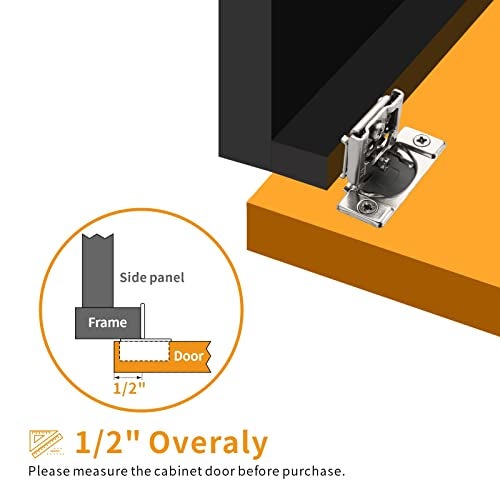 Chibery 50 Pack 1/2" Overlay 3D Soft Close Concealed Hinge for Face Frame Door, Smooth Slow Self Closing Hinges, Satin Nickel, Hidden 105° Open Angle Stainless Steel Hinge for Kitchen Cabinet Door - Image 5