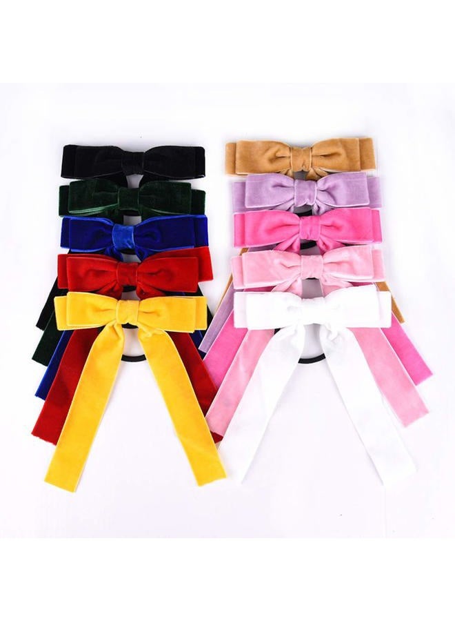 Aileam 10Pcs Bow Hair Tie Velvet Elastics Hair Scrunchie Bobbles Hair Bands Scrunchy Hair Rope Long Hair Bow Ponytail Holder Accessories for Women Girls Small Ribbon - Image 2