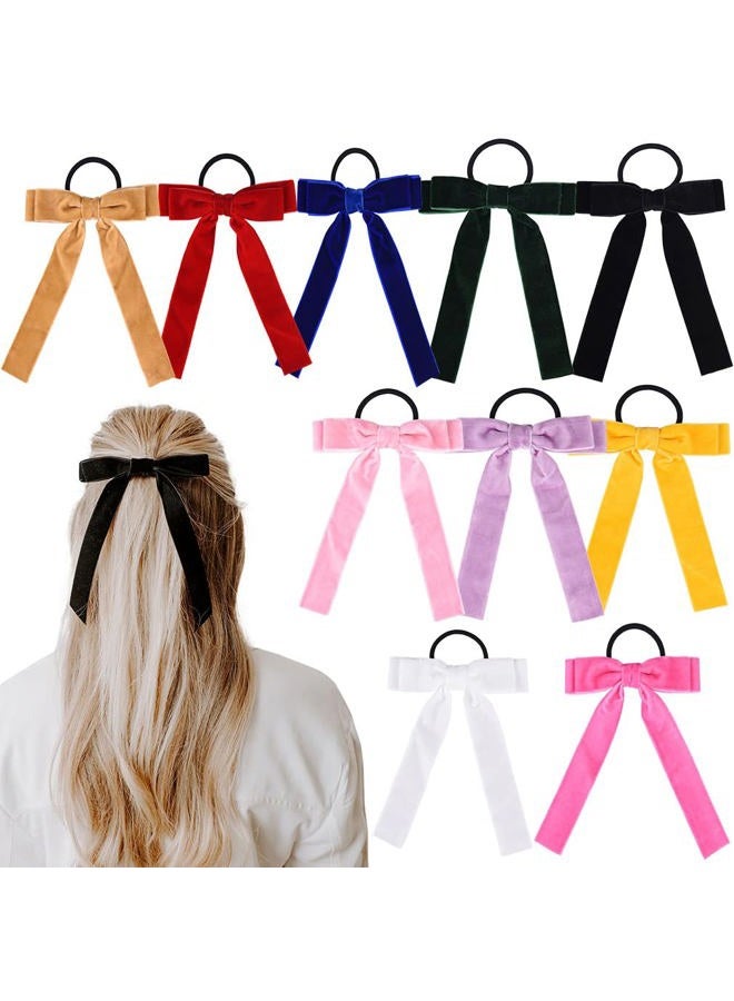 Aileam 10Pcs Bow Hair Tie Velvet Elastics Hair Scrunchie Bobbles Hair Bands Scrunchy Hair Rope Long Hair Bow Ponytail Holder Accessories for Women Girls Small Ribbon - Image 1
