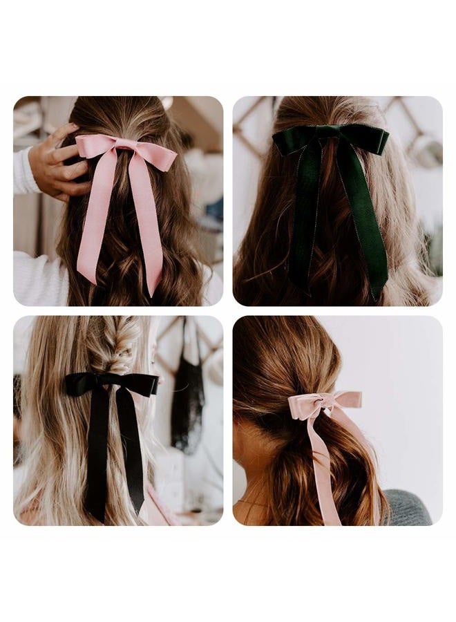 Aileam 10Pcs Bow Hair Tie Velvet Elastics Hair Scrunchie Bobbles Hair Bands Scrunchy Hair Rope Long Hair Bow Ponytail Holder Accessories for Women Girls Small Ribbon - Image 3