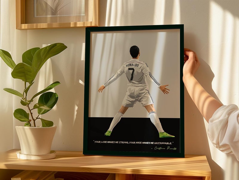 QUOTE - UNQUOTE ART Cristiano Ronaldo Poster Real Madrid - Original Football Illustration - Minimalist Modern Art - 11x14 inches - Black Frame - Image 3