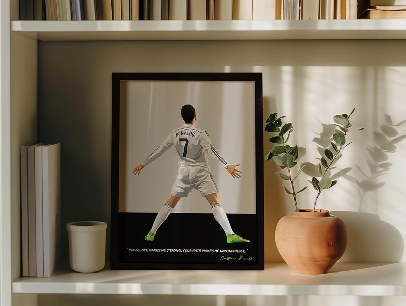 QUOTE - UNQUOTE ART Cristiano Ronaldo Poster Real Madrid - Original Football Illustration - Minimalist Modern Art - 11x14 inches - Black Frame - Image 4