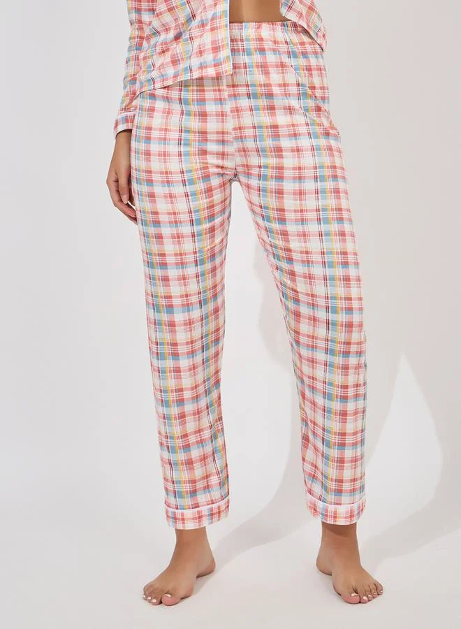 Styli Checked Piped Button Through Shirt & Pyjama Set