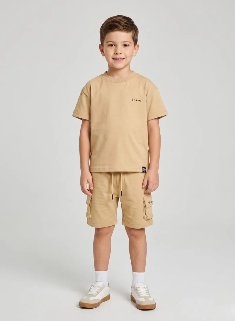 بيبي كلو Boys Beige T-Shirt Cargo Shorts Set