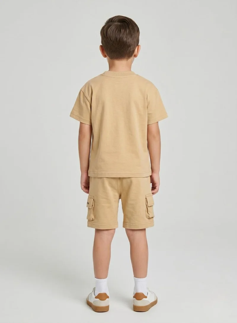 بيبي كلو Boys Beige T-Shirt Cargo Shorts Set
