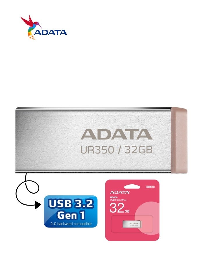 ADATA UR350 32GB USB 3.2 (USB 5Gbps) Flash Drive | Metal | Ultrafast Data Transfer and Lightweight | Brown - Image 1