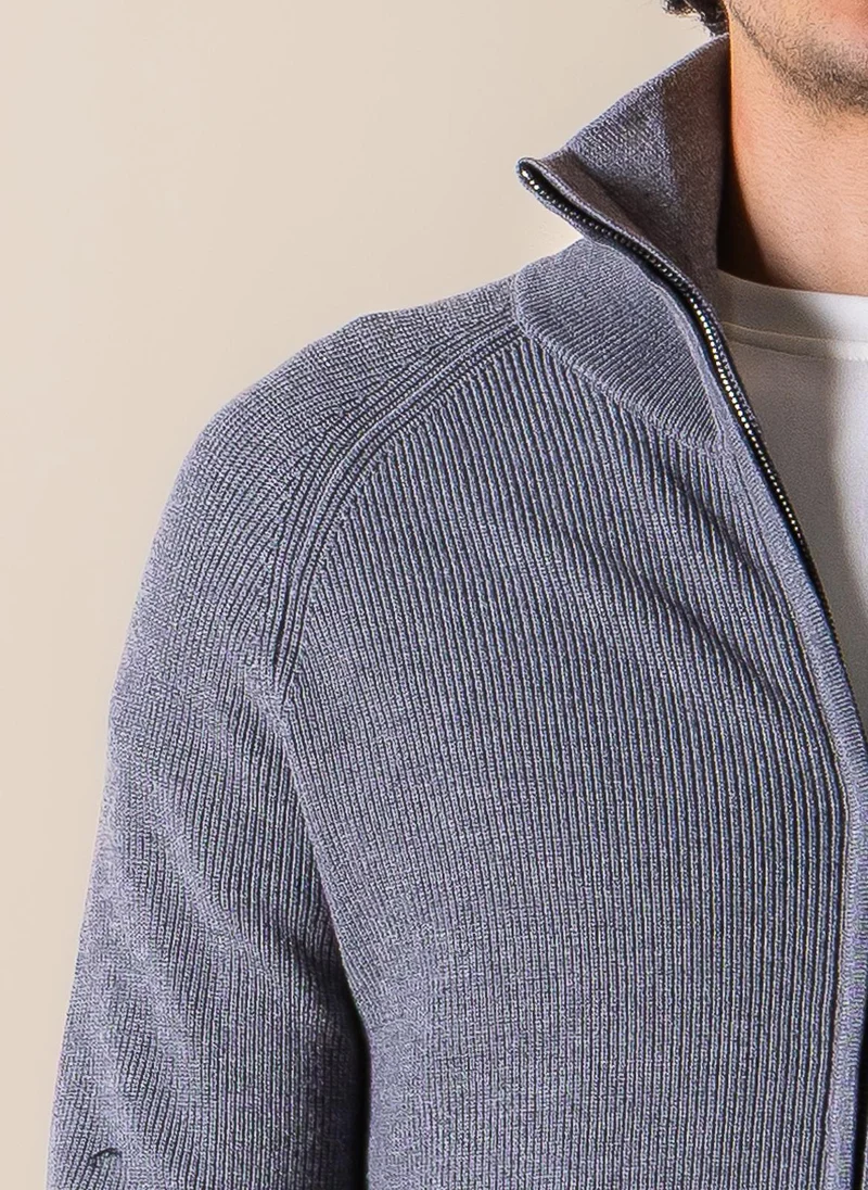 Shapes Grey KNITTED ZIP-UP CARDIGAN for Men | Best Price UAE
