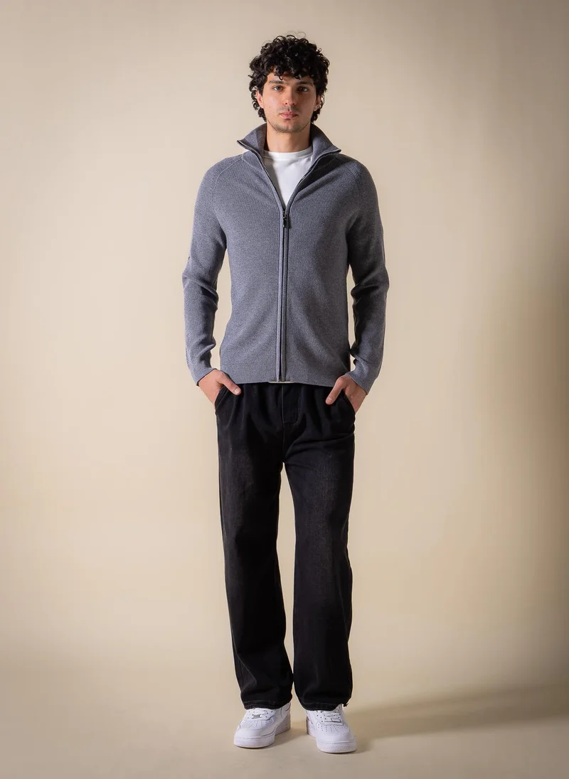 Shapes Grey KNITTED ZIP-UP CARDIGAN for Men | Best Price UAE