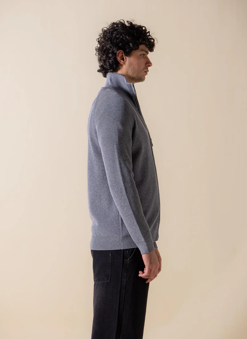Shapes Grey KNITTED ZIP-UP CARDIGAN for Men | Best Price UAE