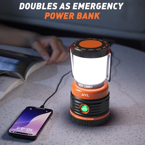 AYL LED Camping Lantern Rechargeable, 1800LM, 4 Light Modes, 4400mAh Power Bank, IP44 Waterproof, Perfect Lantern Flashlight for Hurricane, Emergency, Power Outages, Home and More, with USB Cable (2 Pack) - Image 5